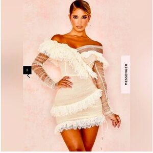 House of CB Cream Off-Shoulder Bodycon Dress